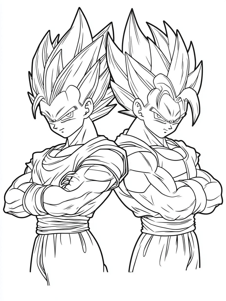 Dragon Ball Z Sırt Sırta Karakterler Boyama Sayfası