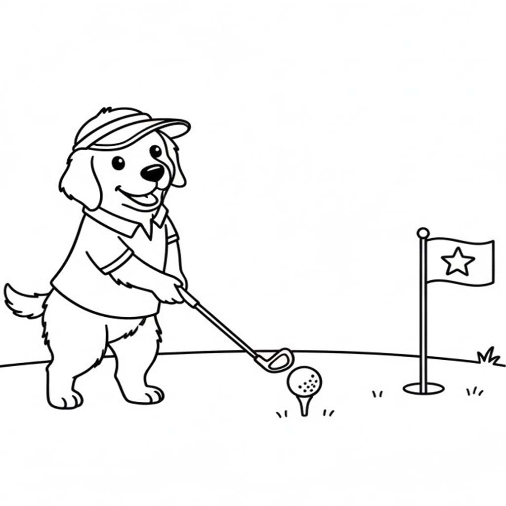 Golf Oynayan Köpek Boyama Sayfası