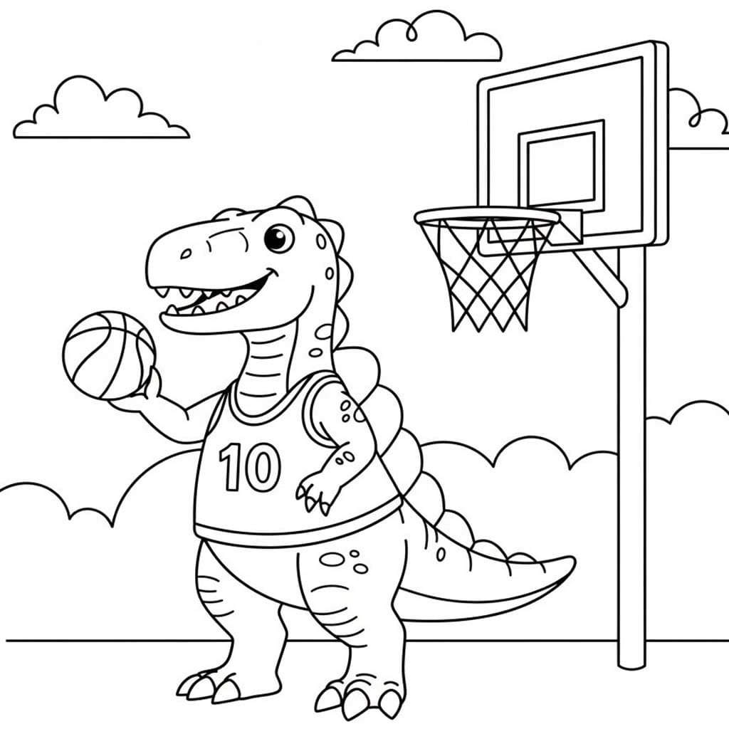 Basketbol Oynayan Spinosaurus Boyama Sayfası