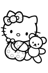 Hello Kitty Elinde Oyuncak Ayı Tutuyor Boyama Sayfası İndir