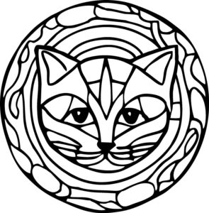 Kedi ile Basit Mandala Boyama Sayfası İndir