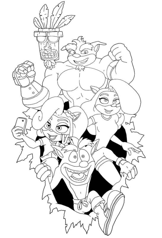 Crash Bandicoot ve Arkadaşları Boyama Sayfası