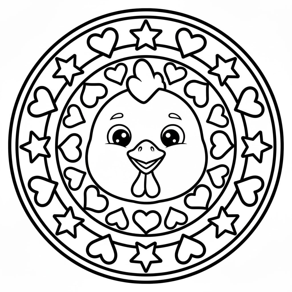 Tavuk Kafası Mandala Boyama Sayfası