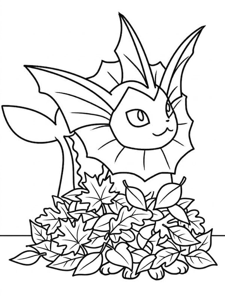 Yaprakların İçinde Vaporeon Boyama Sayfası