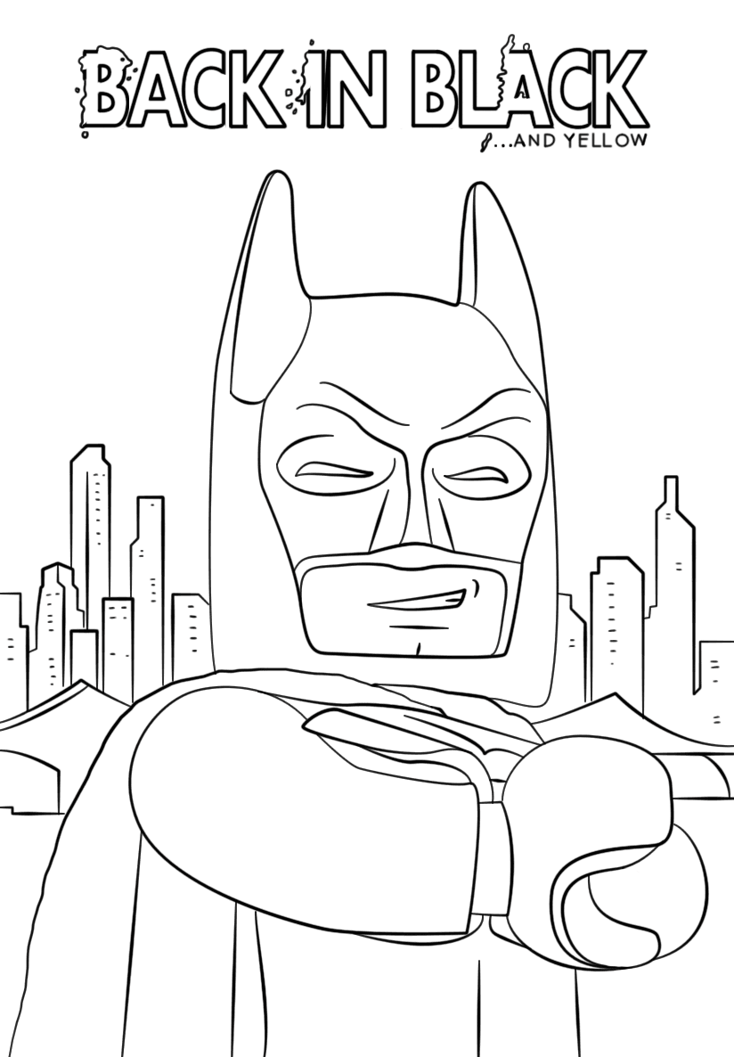 Batman Boyama Sayfası – Şehir Silüeti ve Sarı Siyah Tema