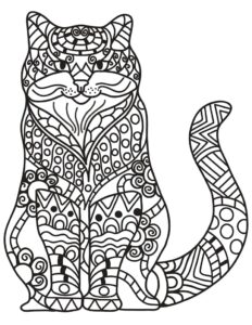 Oturan Kedi Zentangle Boyama Sayfası İndir
