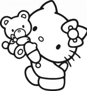 Oyuncak Ayı ile Hello Kitty Boyama Sayfası İndir