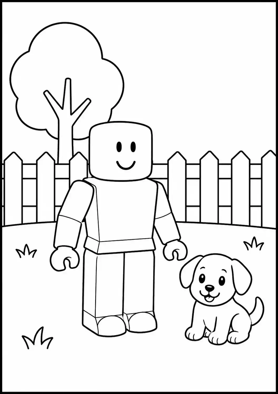 Roblox Bahçede Karakter ve Köpek Boyama Sayfası