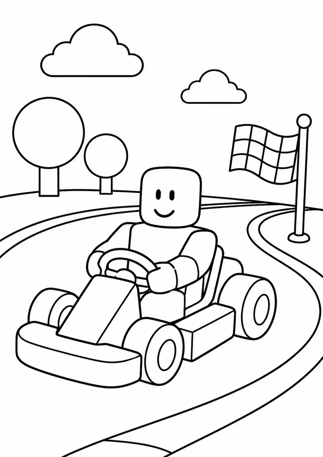 Go-Kart Süren Blok Karakter Boyama Sayfası