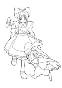 Sakura ve Küçük Bir Kız Boyama Sayfası İndir