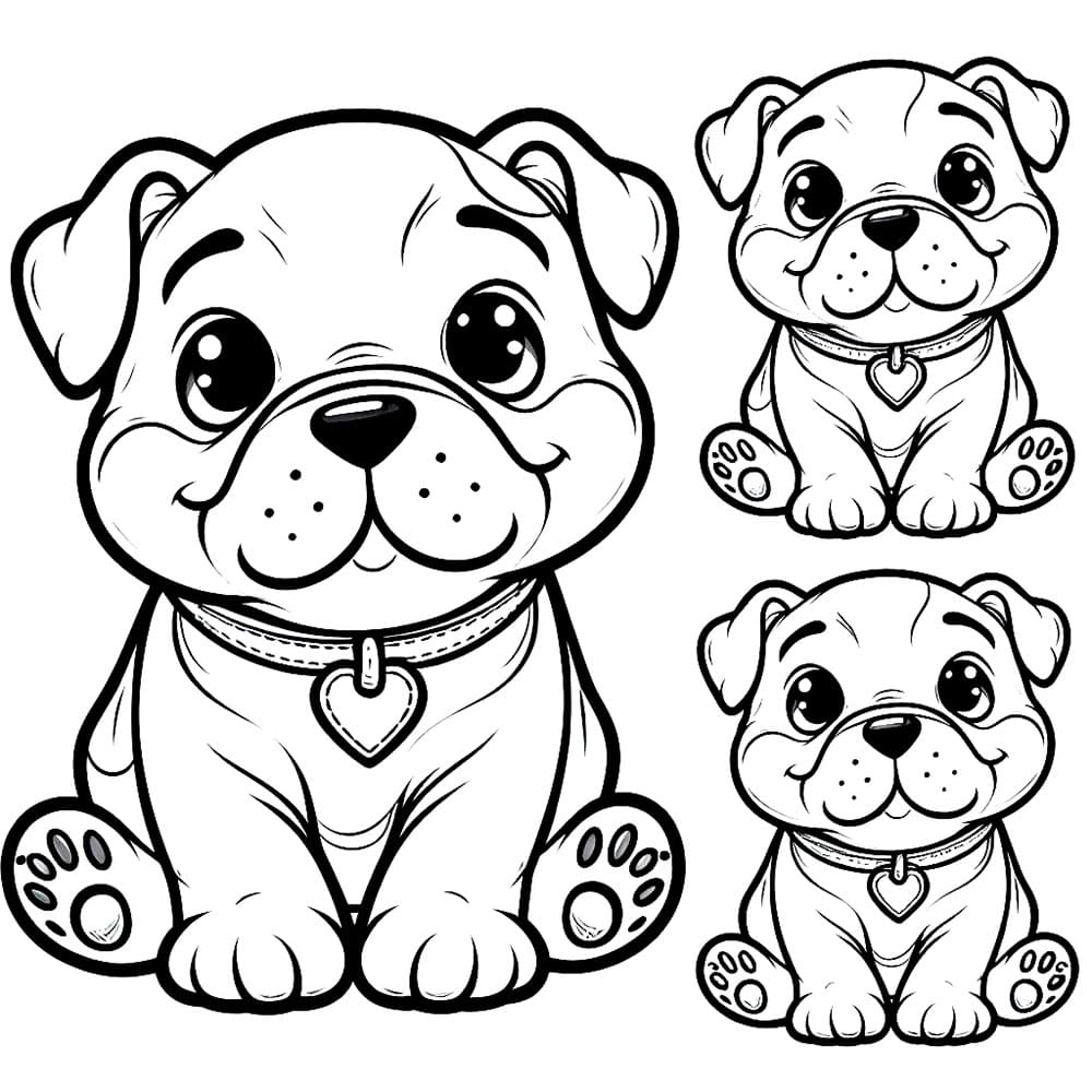 Üç Bulldog Yavrusu Boyama Sayfası