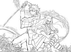 Tanjiro ve Nezuko İblis Avcısı Boyama Sayfası İndir