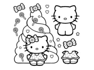 Tatlılar ile Hello Kitty Boyama Sayfası İndir