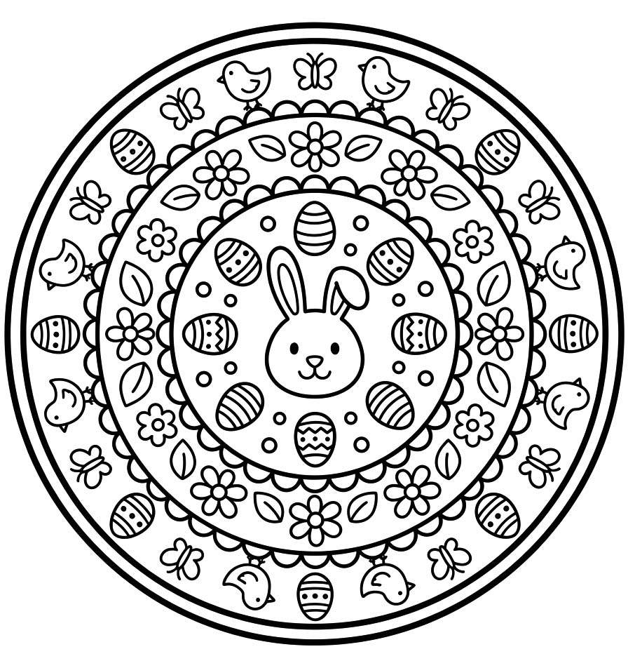 Tavşan ve Paskalya Yumurtaları Mandala Boyama Sayfası