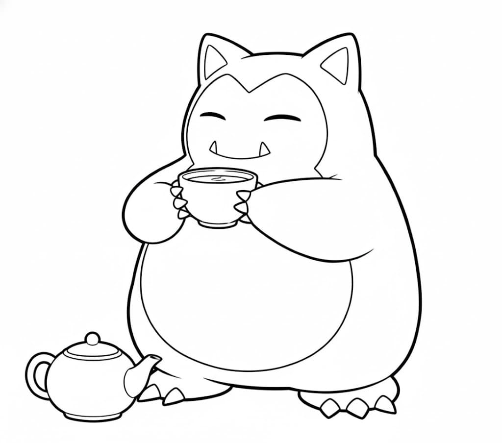 Snorlax Elinde Fincanla Boyama Sayfası