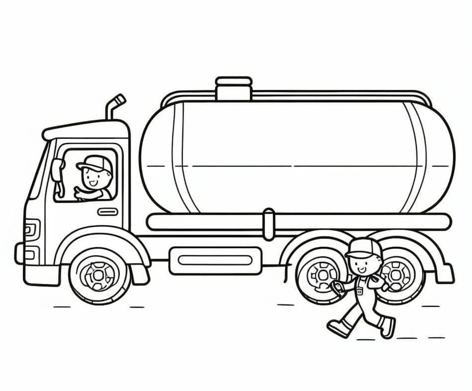 Tanker Kamyonu ve İki Kişi Boyama Sayfası