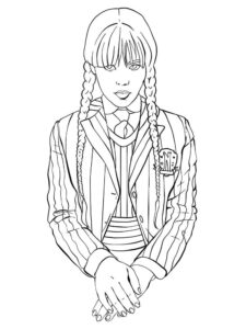 Wednesday Addams Üniforma ile Boyama Sayfası İndir