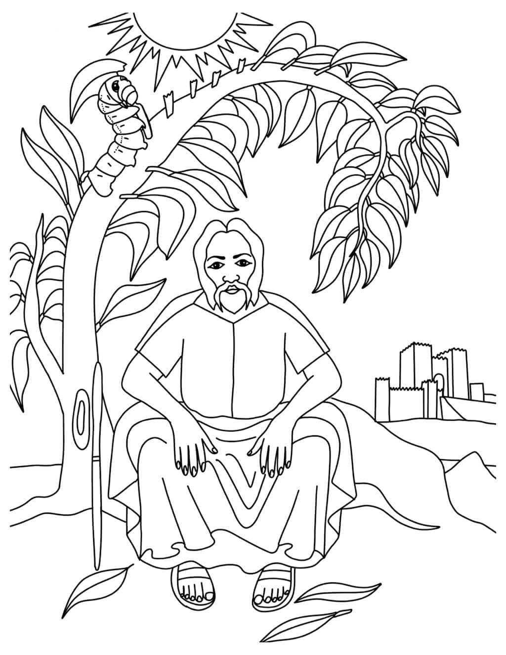 Sakallı Adam ve Tırtıl Boyama Sayfası