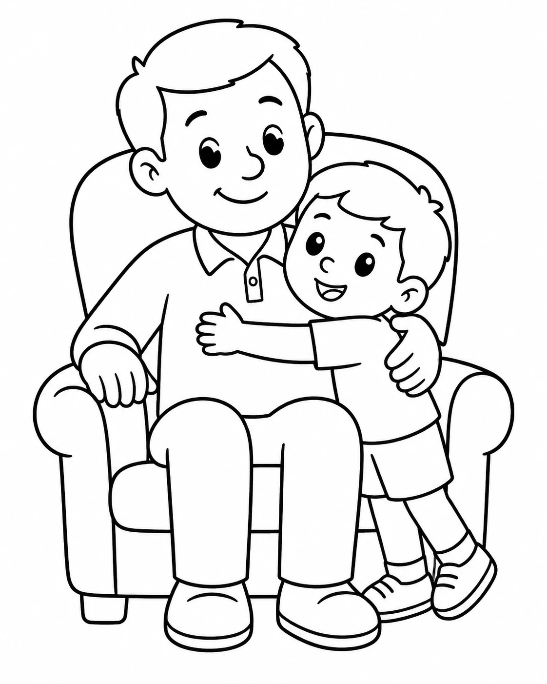 Koltukta Kucaklaşan Baba ve Çocuk Boyama Sayfası