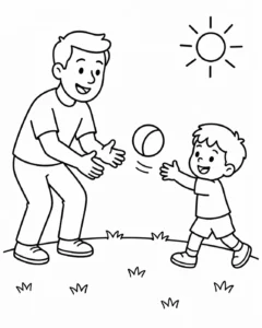 Baba ve Çocuk Top Oynuyor Boyama Sayfası İndir