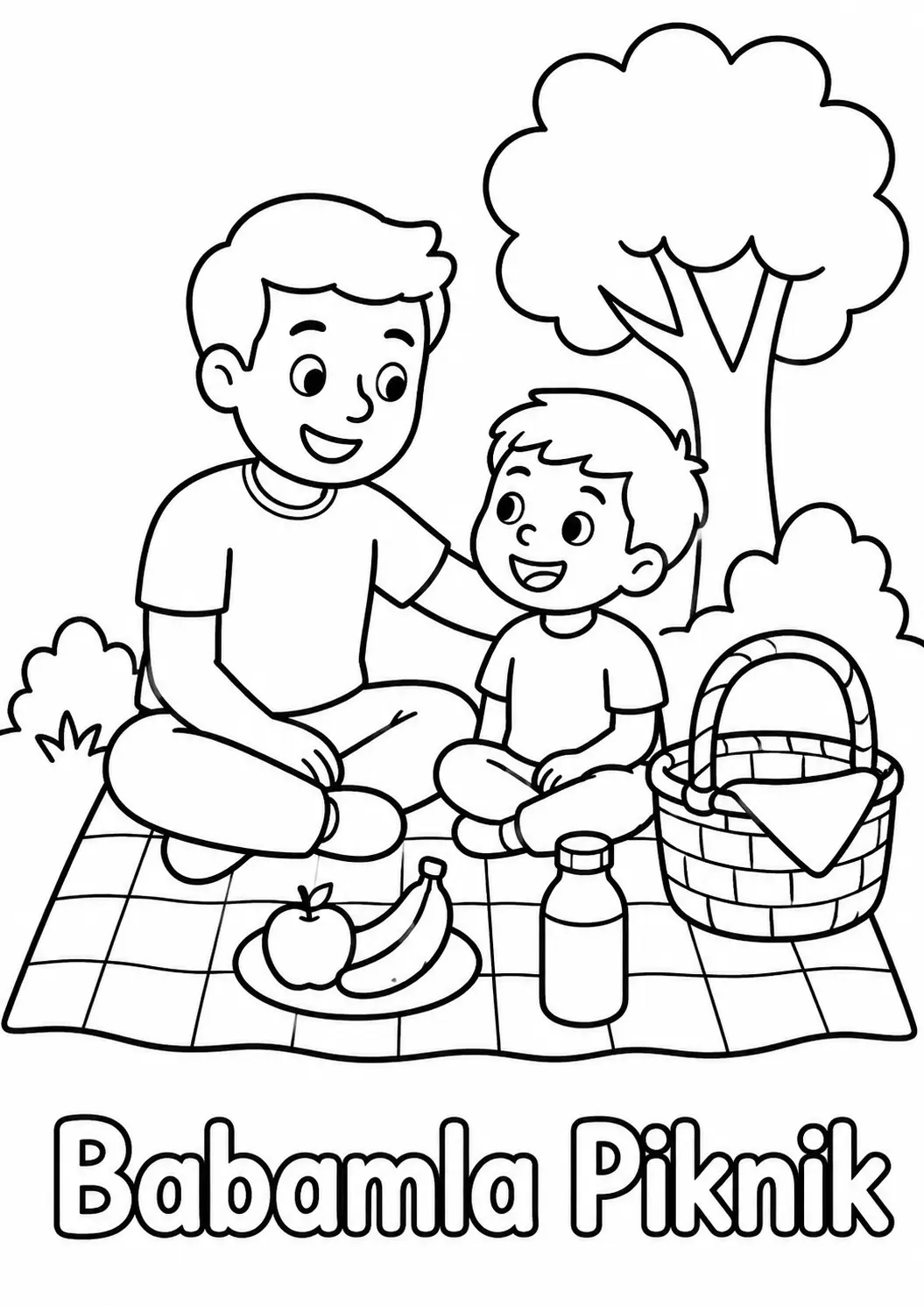 Piknik Yapan Baba ve Çocuk Boyama Sayfası