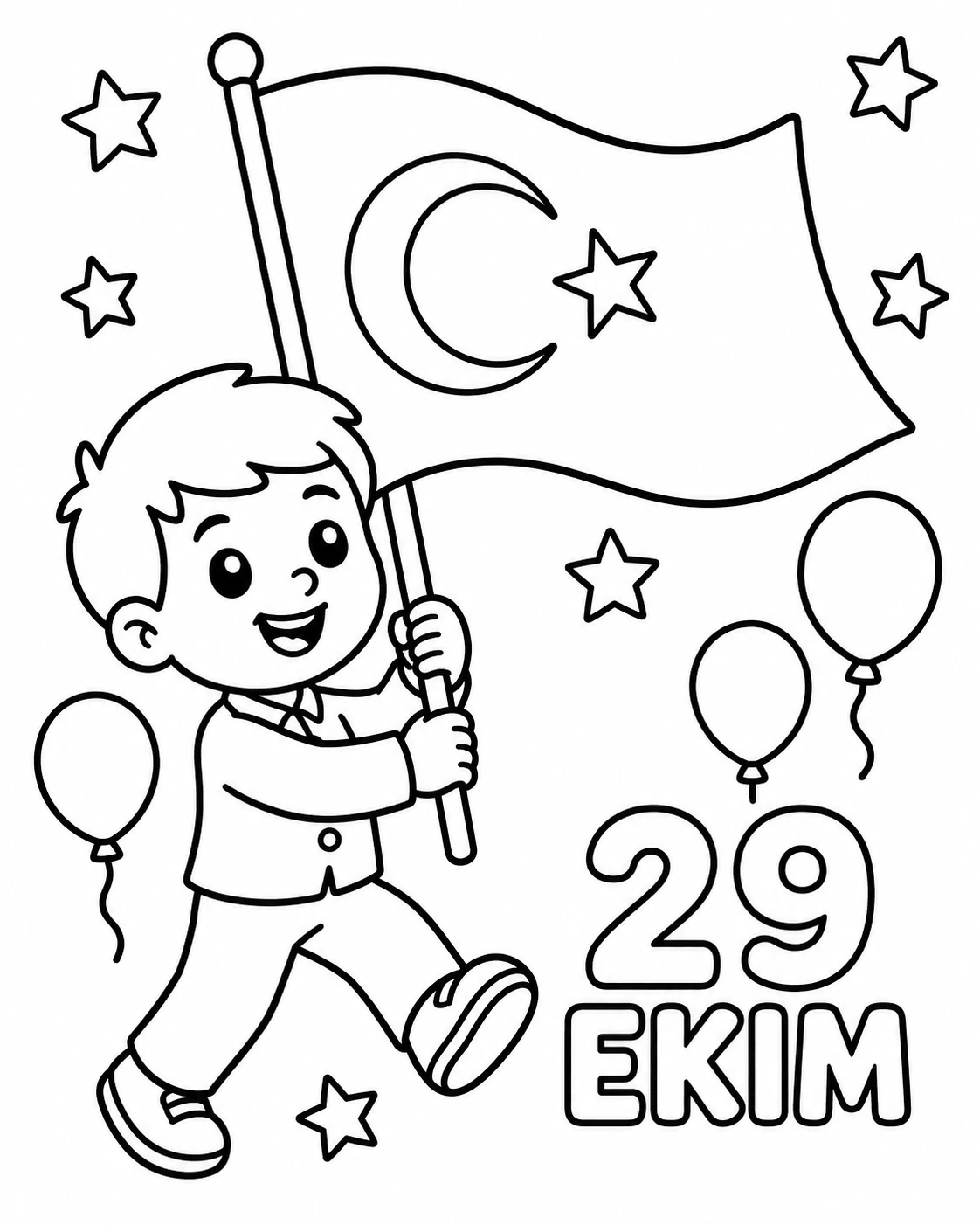 29 Ekim Bayrak Tutan Çocuk Boyama Sayfası