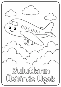 Bulutlar Arasında Mutlu Bir Uçuş Boyama Sayfası İndir