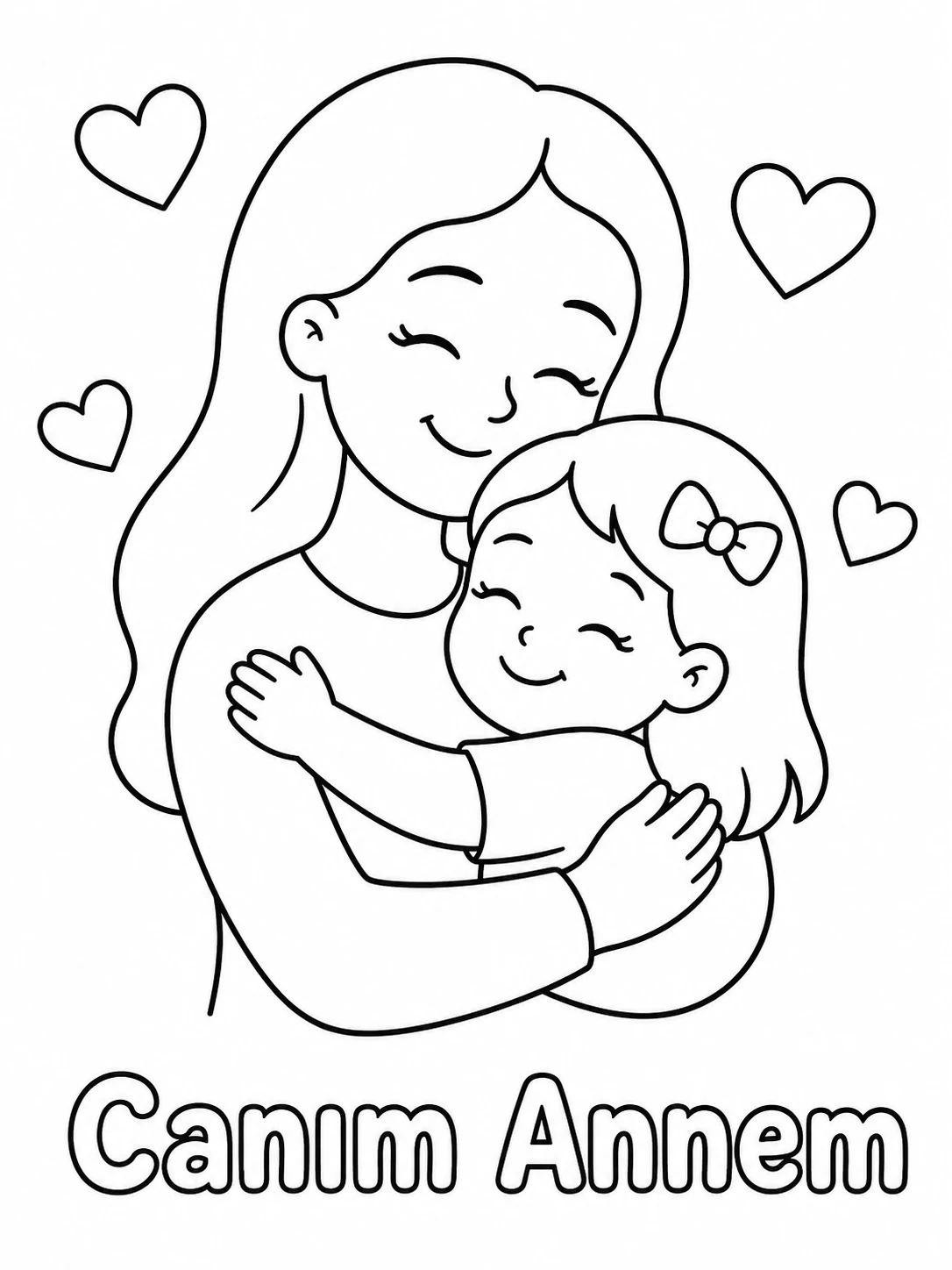 Anne ve Çocuk Kucaklaşması Boyama Sayfası