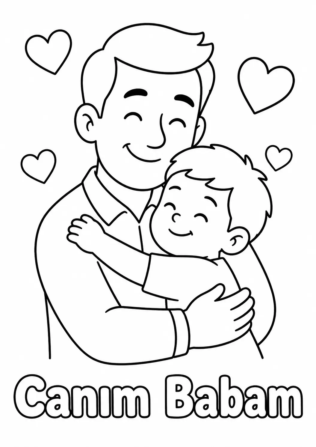 Birbirine Sarılan Baba ve Çocuk Boyama Sayfası