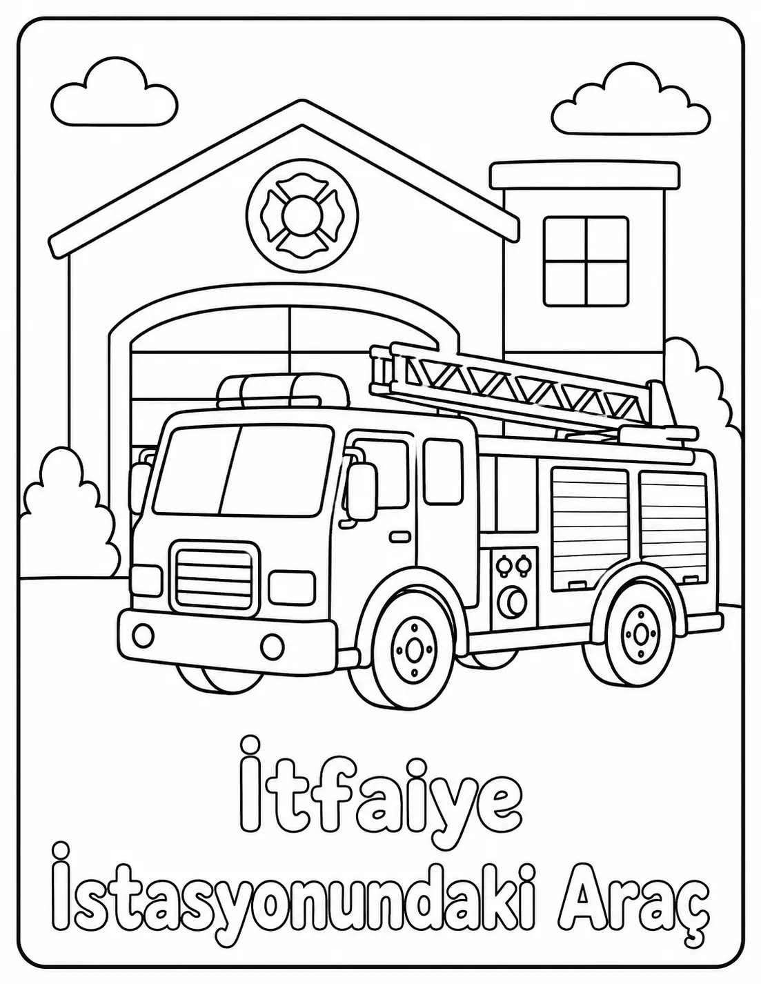 İtfaiye Aracı ve İstasyonu Boyama Sayfası
