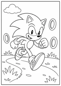 Koşan Sonic ve Altın Halkalar Boyama Sayfası İndir