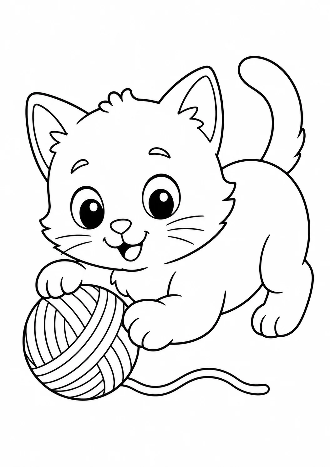 Kedi Yavrusu ve Yün Topu Boyama Sayfası