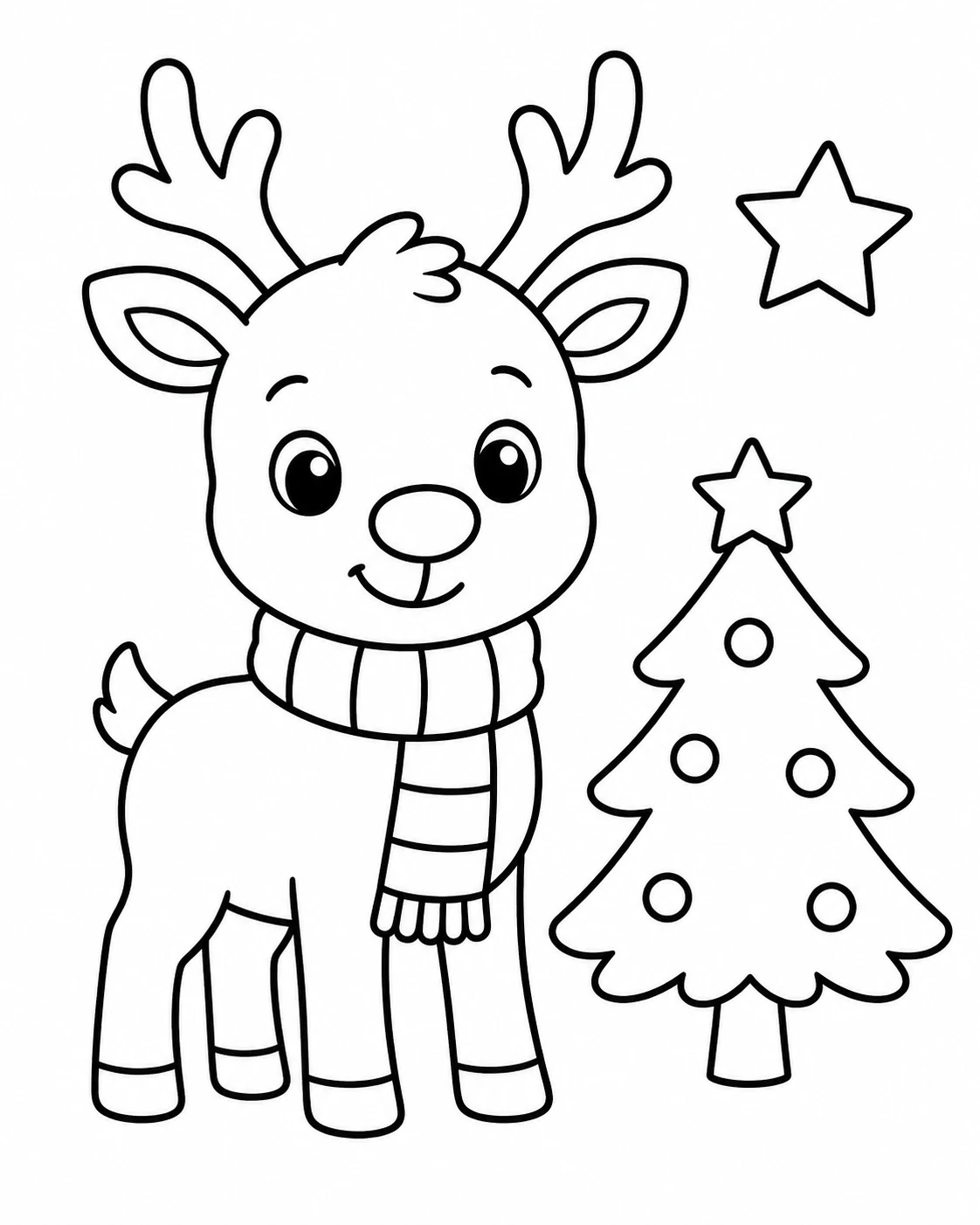 Ren Geyiği ve Noel Ağacı Boyama Sayfası