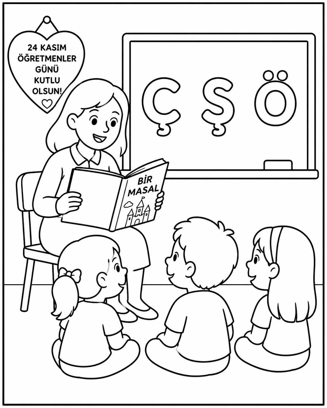 Öğretmen ve Öğrenciler Boyama Sayfası