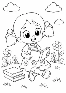 Okulda Kitap Okuyan Kız Boyama Sayfası İndir