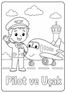 Pilot ve Uçak Çizim Sayfası Boyama Sayfası İndir