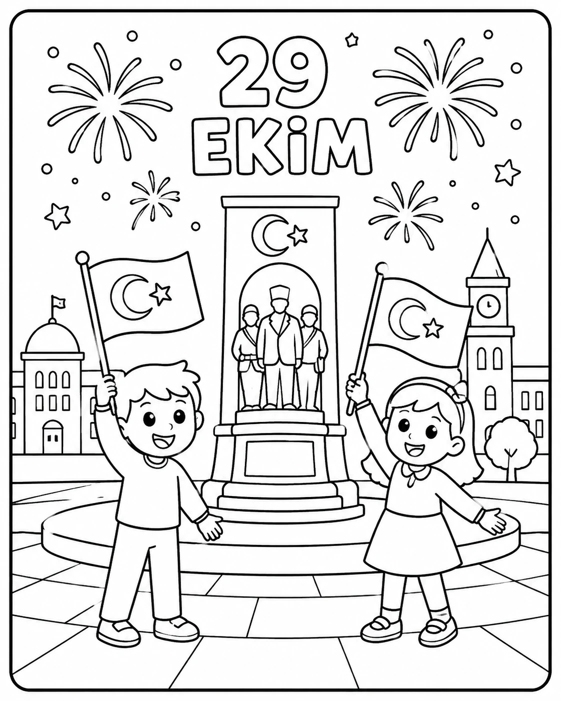 29 Ekim Boyama Sayfası: Bayraklı Çocuklar