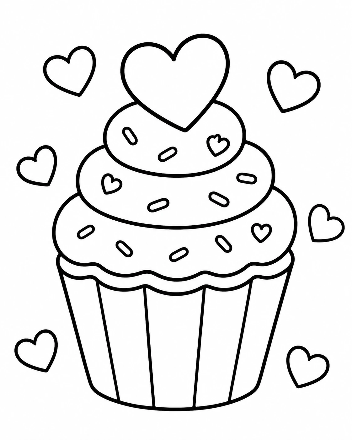 Cupcake ve Kalpler Boyama Sayfası