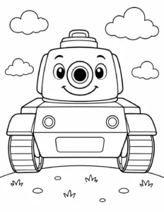 Sevimli Tank ve Bulutlar Boyama Sayfası İndir