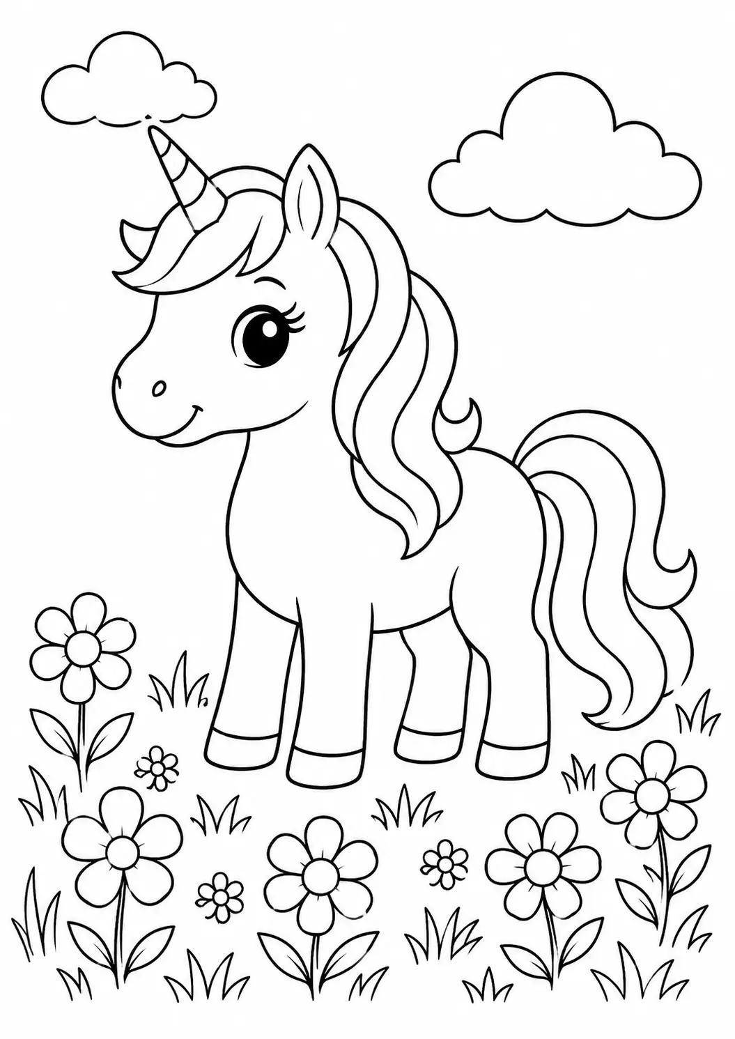 Unicorn ve Çiçekler Boyama Sayfası