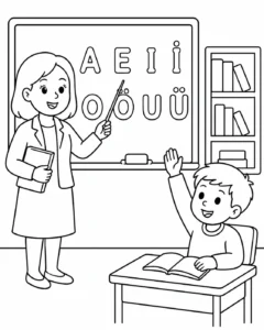 Sınıfta El Kaldıran Öğrenci Boyama Sayfası İndir