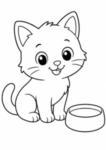 Şirin Kedi ve Süt Kasesi Boyama Sayfası İndir