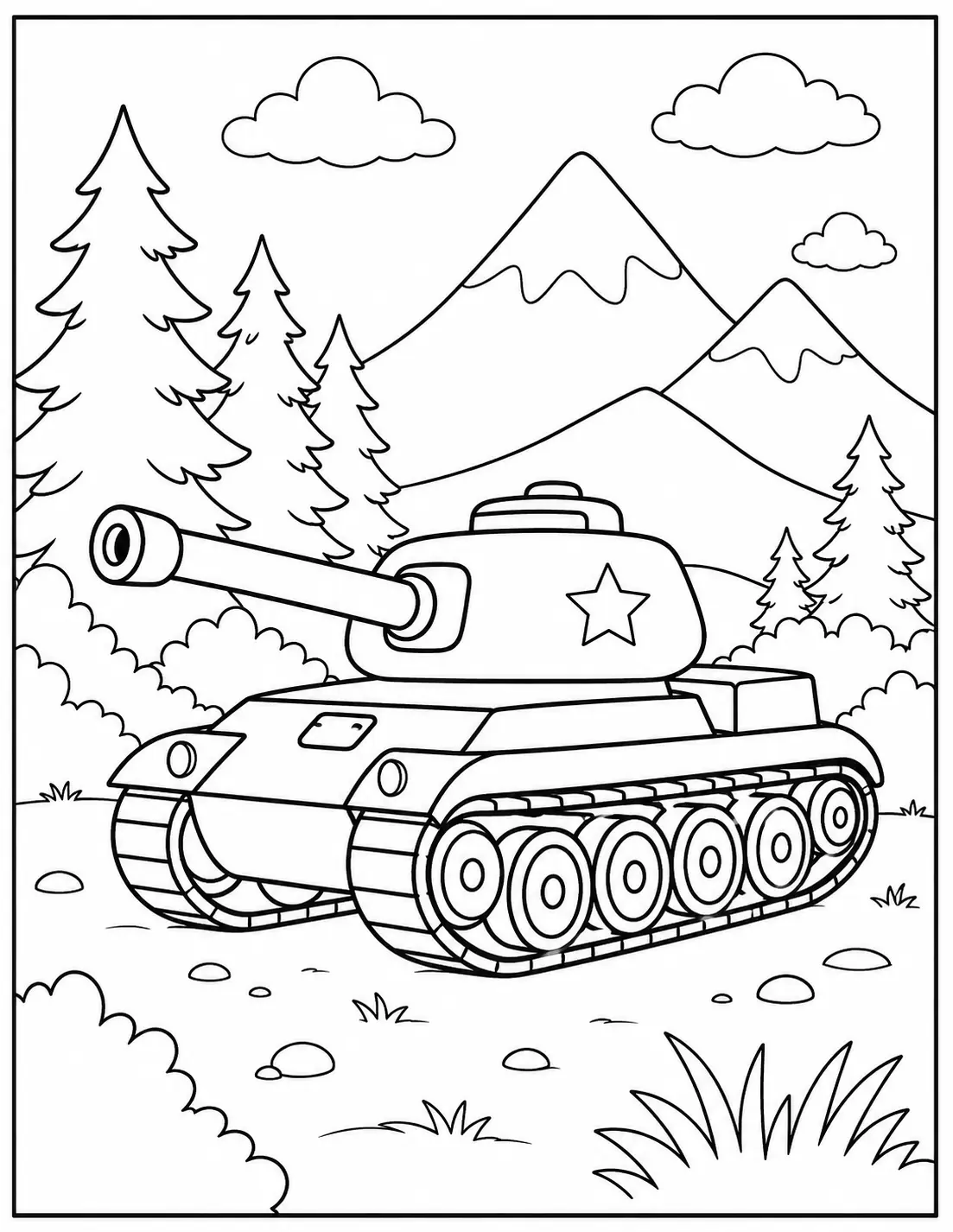 Dağ Manzaralı Tank Boyama Sayfası