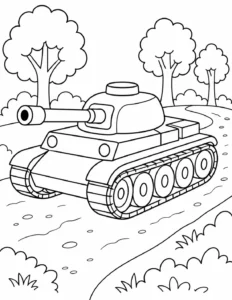 Tank Yolculuğu Orman Yolunda Boyama Sayfası İndir