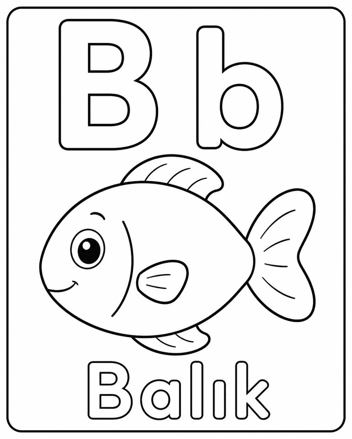 B Harfi ve Balık Boyama Sayfası