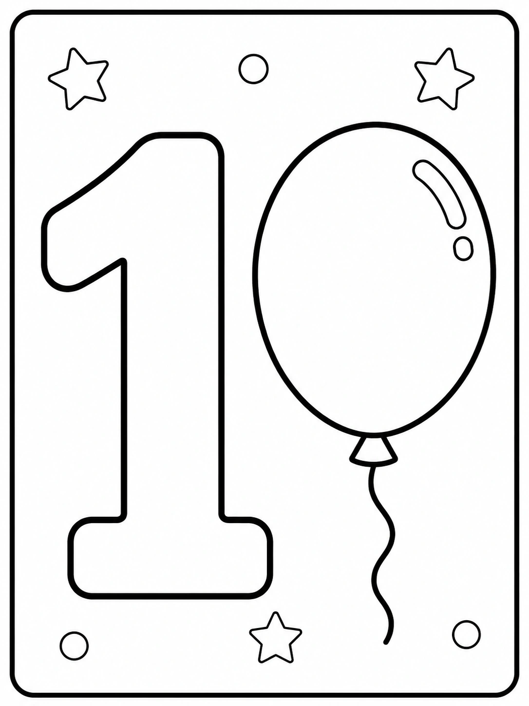 1 Rakamı ve Balon Boyama Sayfası