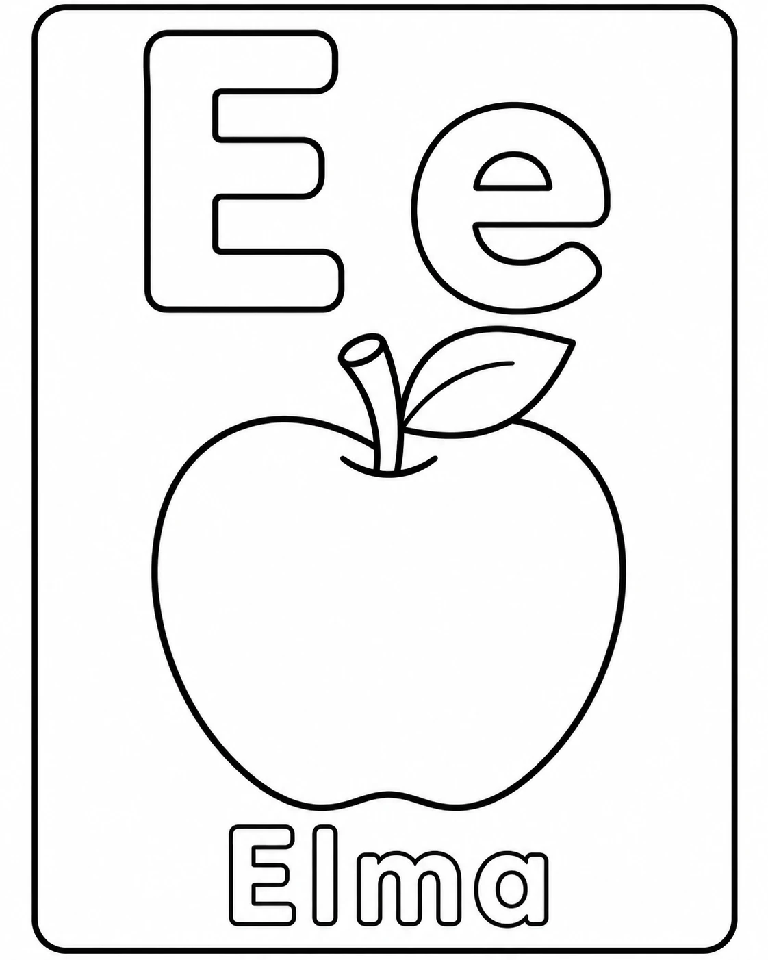 Elma ve E Harfi Boyama Sayfası