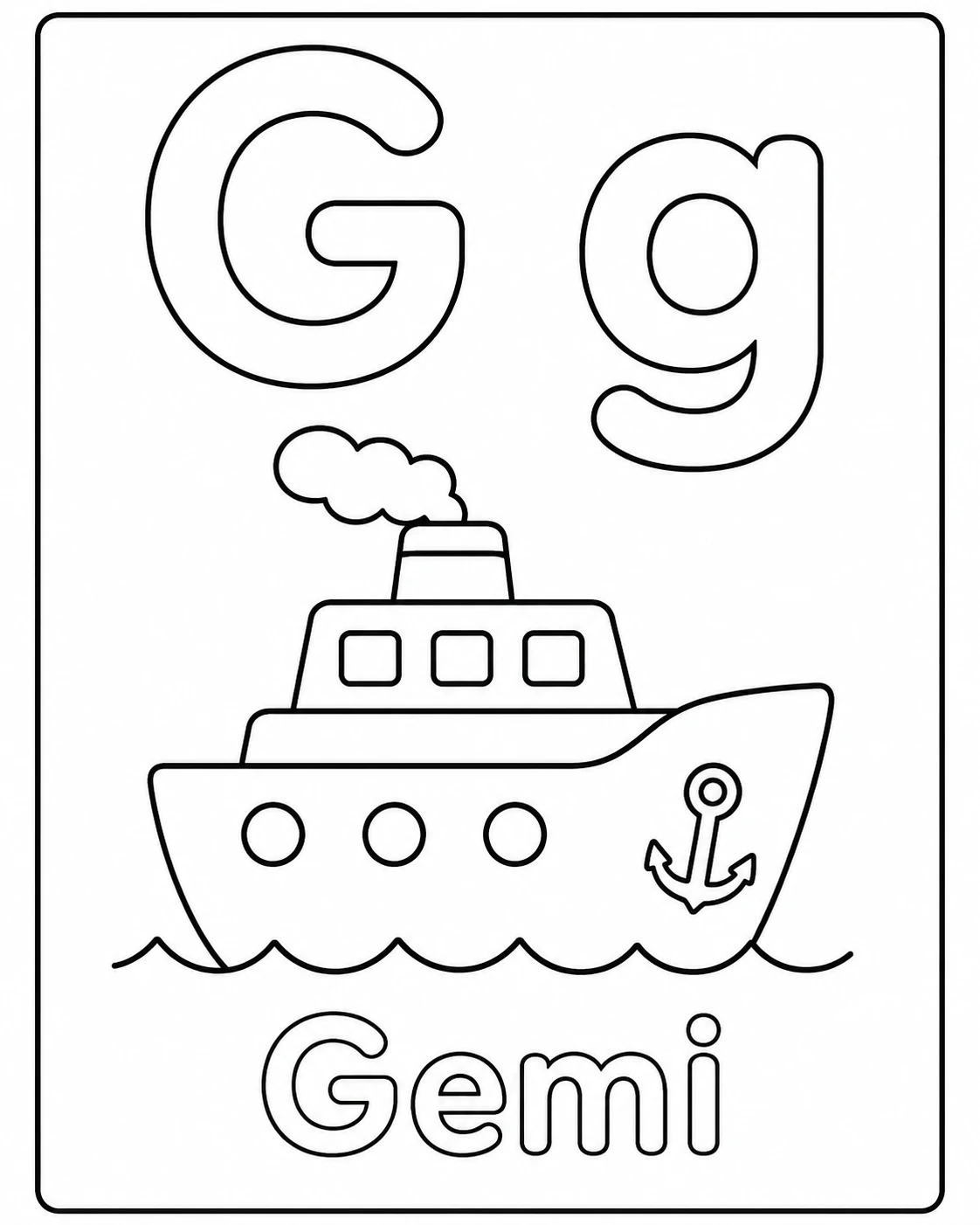 G Harfi ve Gemi Boyama Sayfası
