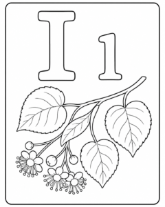 İ Harfi ve İ Harfi ile Linden Dalı Boyama Sayfası İndir