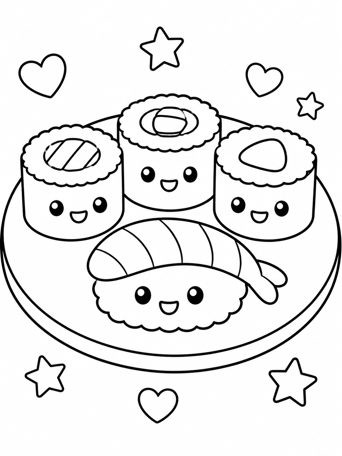 Sushi ve Maki Ruloları Boyama Sayfası